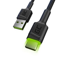 Green Cell -kaapeli USB-kaapeli - USB-C 120 cm vihreällä LED-taustavalolla, tukee nopeaa ultralatausta, QC 3.0. hinta ja tiedot | Green Cell Matkapuhelimet ja tarvikkeet | hobbyhall.fi