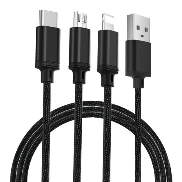 Remax Agile 3in1 RC-131th Nylon Braided USB - micro USB / Lightning / USB-C Kaapeli 2.8A, 1 m. hinta ja tiedot | Puhelinkaapelit | hobbyhall.fi