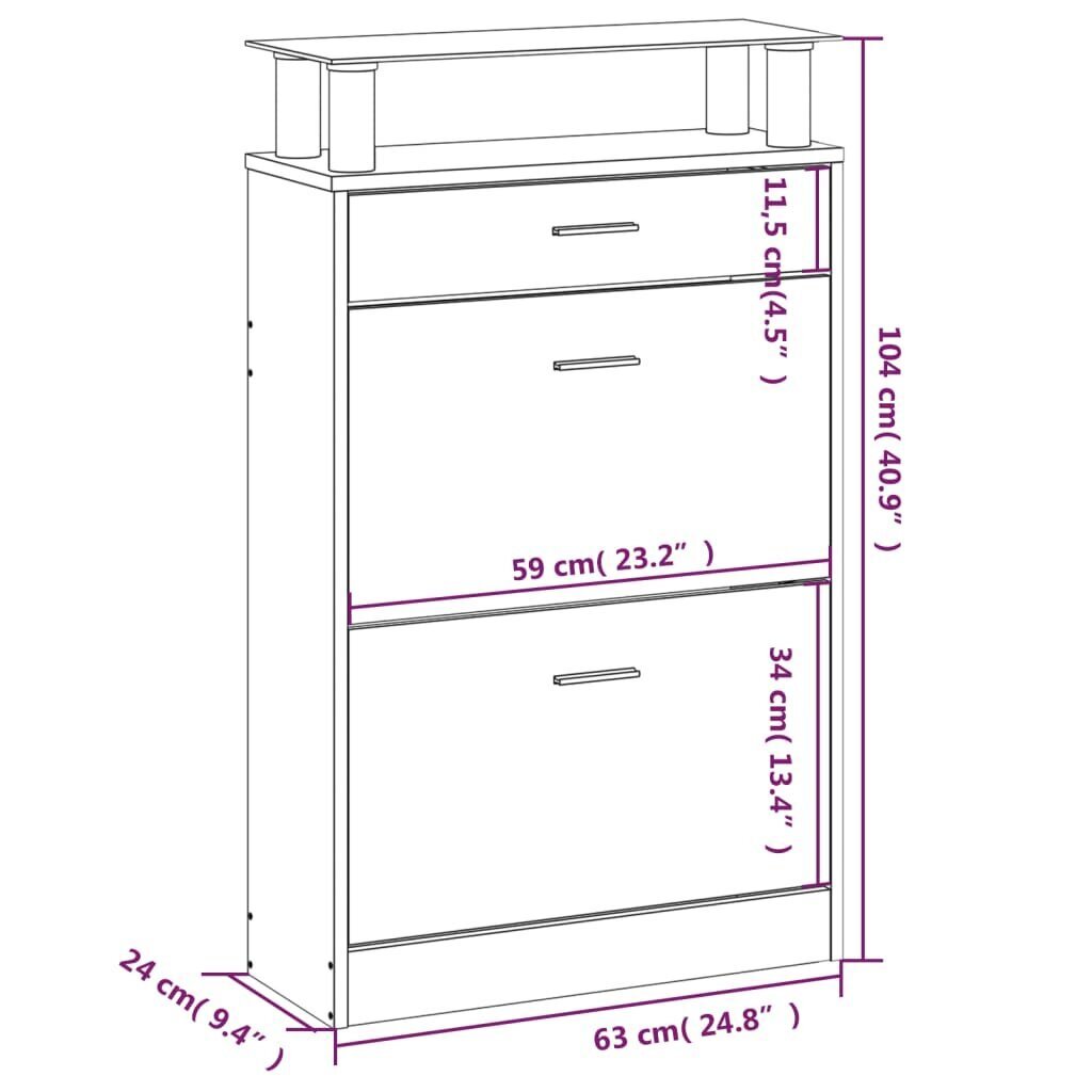 vidaXL Kenkäkaappi savutammi 63x24x104 cm tekninen puu hinta ja tiedot | Kenkäkaapit ja -hyllyt | hobbyhall.fi