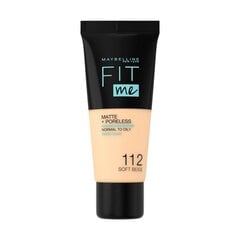 Maybelline Fit Me Foundation meikkivoide 30 ml, 112 Soft Beige hinta ja tiedot | Meikkivoiteet ja puuterit | hobbyhall.fi