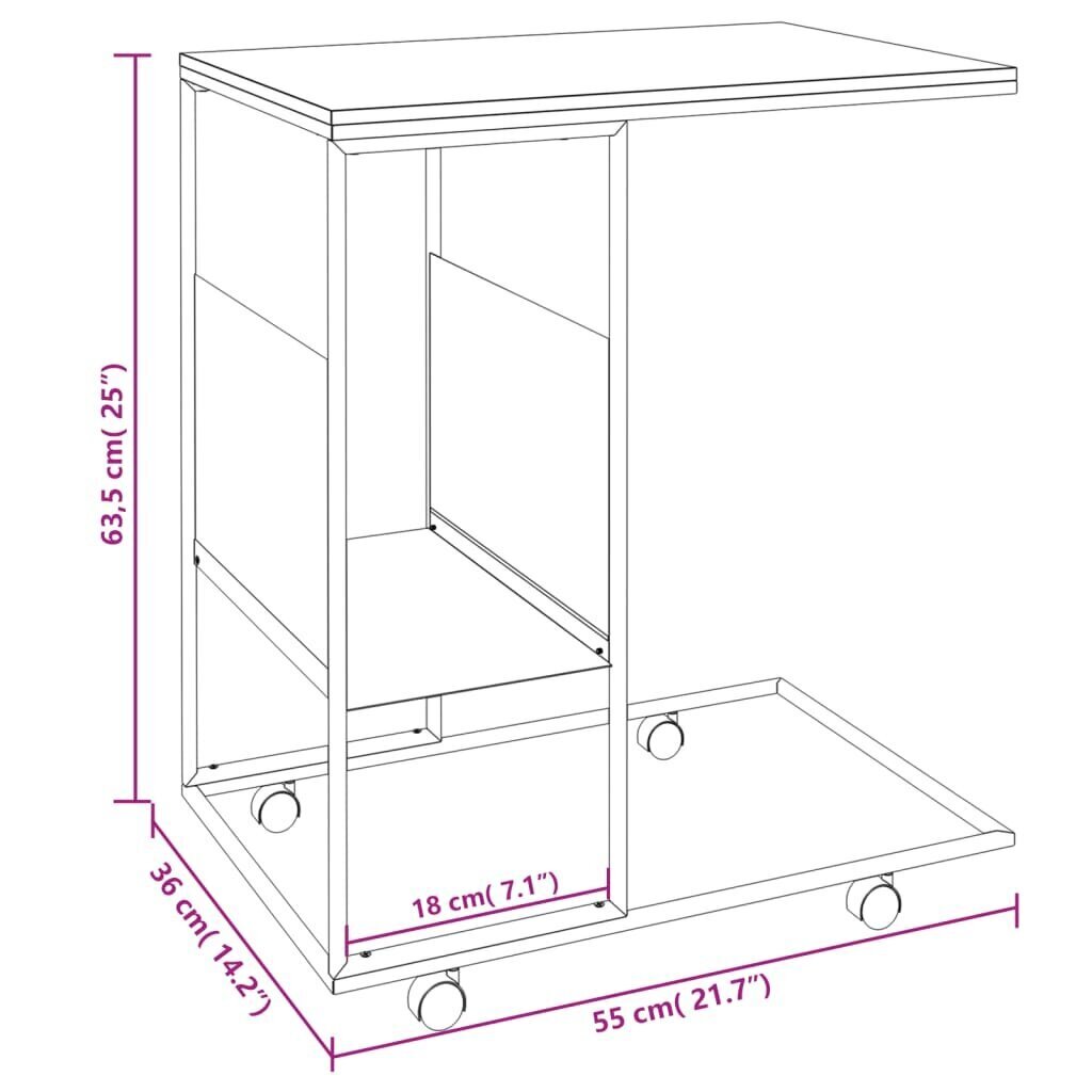 Sivupöytä pyörillä valkoinen 55x36x63,5 cm tekninen puu hinta ja tiedot | Sohvapöydät | hobbyhall.fi