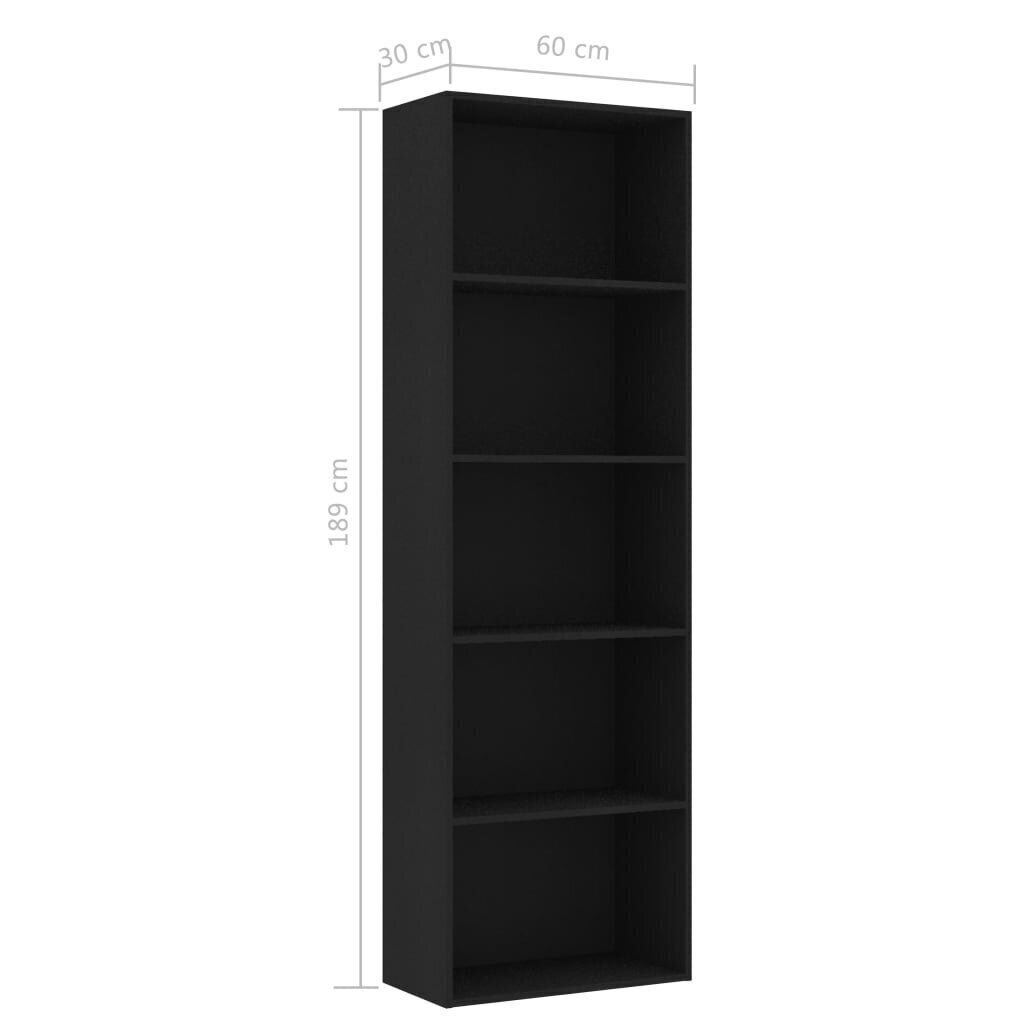 5-tasoinen kirjahylly musta 60x30x189 cm lastulevy hinta ja tiedot | Hyllyt | hobbyhall.fi