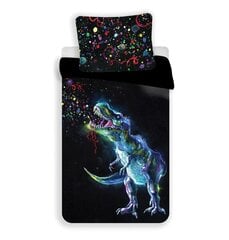 Dinosaur Black -pussilakanasetti, 140 x 200 cm + 1 tyynyliina 70 x 90 cm hinta ja tiedot | Pussilakanat ja tyynyliinat | hobbyhall.fi