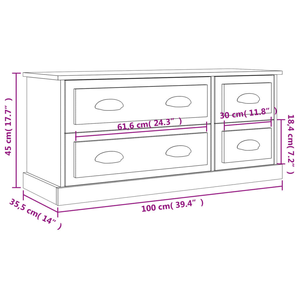 TV-taso valkoinen 100x35,5x45 cm tekninen puu hinta ja tiedot | TV-tasot | hobbyhall.fi