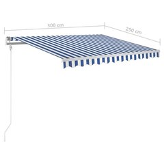 Automaattisesti sisäänkelattava markiisi 300x250cm sinivalk. hinta ja tiedot | Aurinkovarjot ja markiisit | hobbyhall.fi