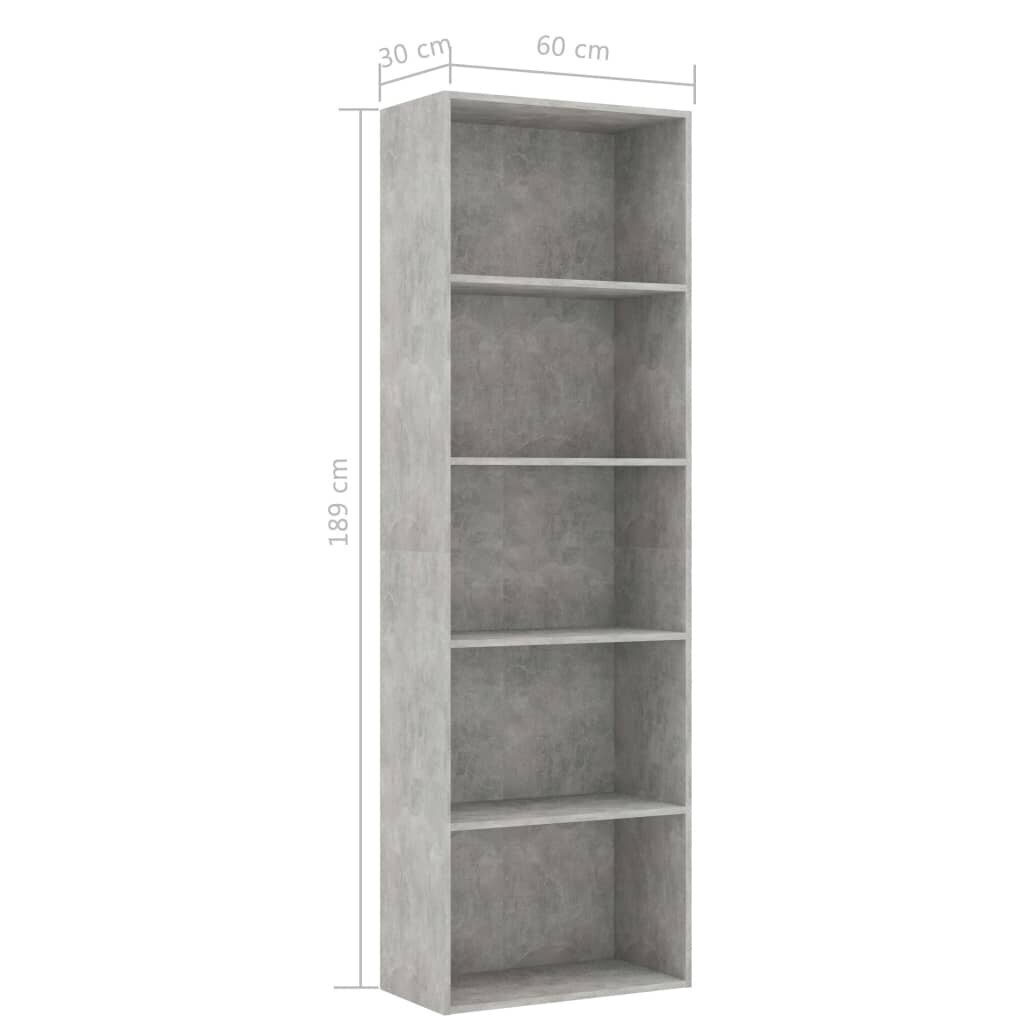 5-tasoinen kirjahylly betoninharmaa 60x30x189 cm lastulevy hinta ja tiedot | Hyllyt | hobbyhall.fi