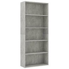 5-tasoinen kirjahylly betoninharmaa 80x30x189 cm lastulevy hinta ja tiedot | Hyllyt | hobbyhall.fi