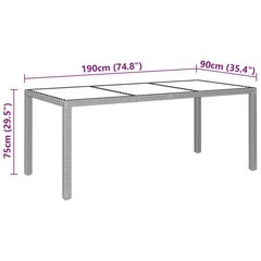 Puutarhapöytä 190x90x75 cm karkaistu lasi ja polyrottinki beige hinta ja tiedot | Puutarhapöydät | hobbyhall.fi