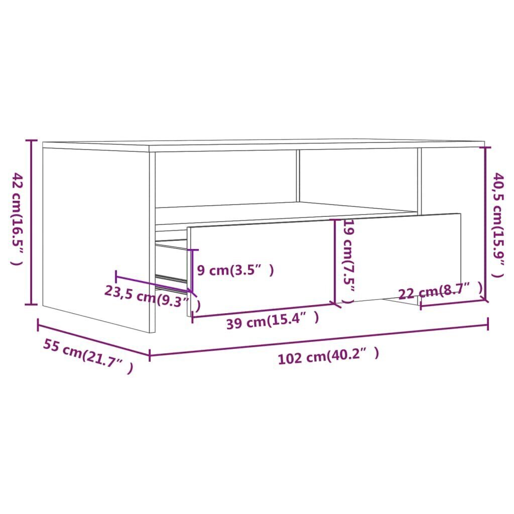 Sohvapöytä savutammi 102x55x42 cm tekninen puu hinta ja tiedot | Sohvapöydät | hobbyhall.fi