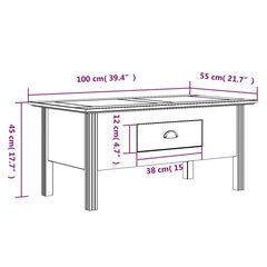 Sohvapöytä BODO valkoinen ja ruskea 100x55x45 cm täysi mänty hinta ja tiedot | Sohvapöydät | hobbyhall.fi