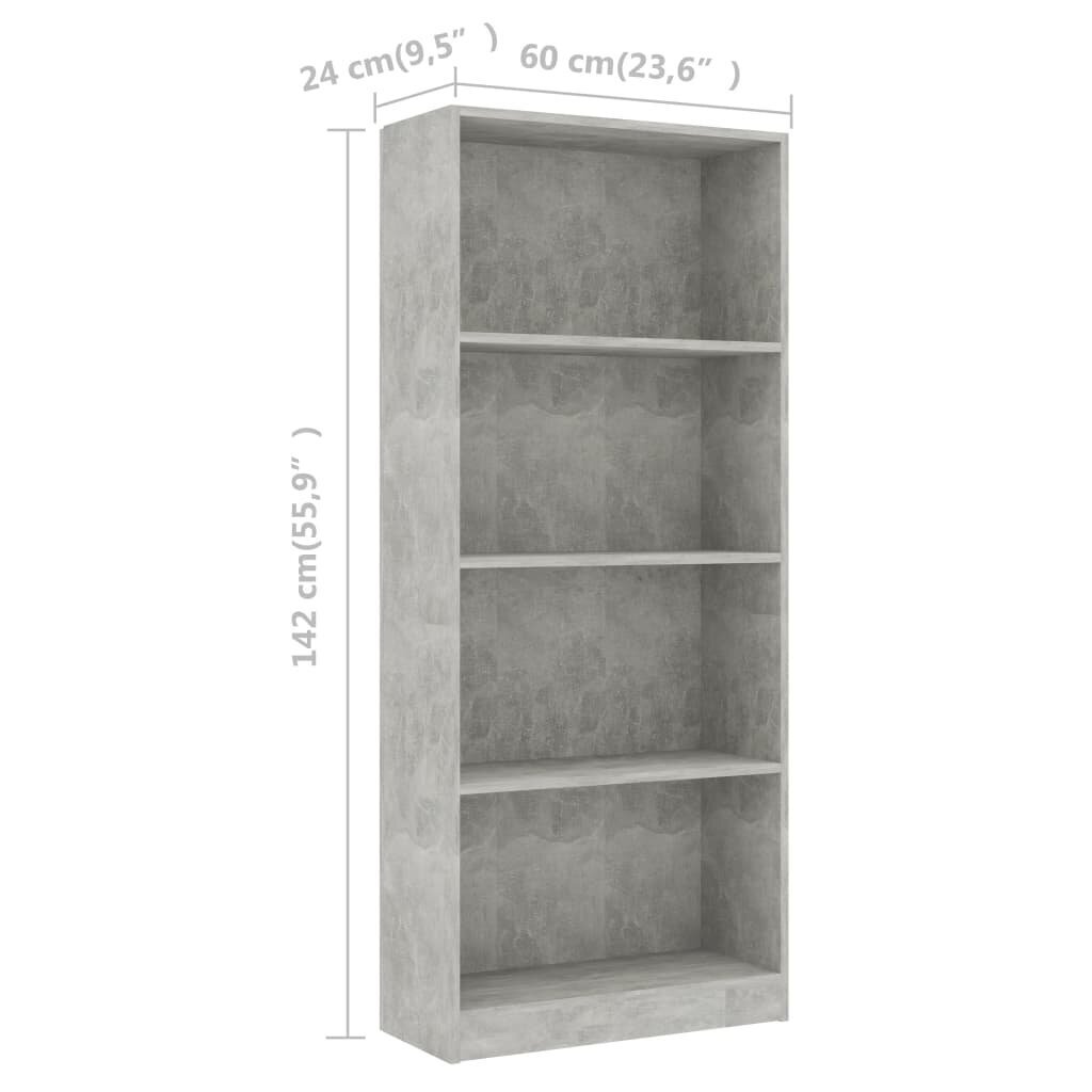 4-tasoinen kirjahylly betoninharmaa 60x24x142 cm lastulevy hinta ja tiedot | Hyllyt | hobbyhall.fi