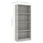 4-tasoinen kirjahylly betoninharmaa 60x24x142 cm lastulevy hinta ja tiedot | Hyllyt | hobbyhall.fi