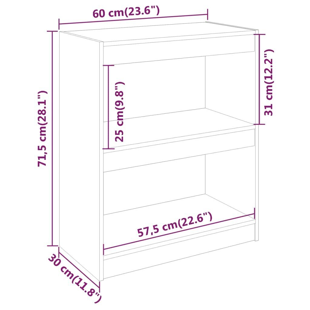 Kirjahylly/tilanjakaja harmaa 60x30x71,5 cm täysi mänty hinta ja tiedot | Hyllyt | hobbyhall.fi