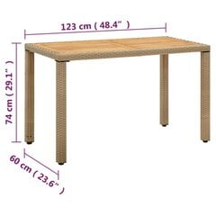 Puutarhapöytä beige 123x60x74 cm polyrottinki ja täyspuu hinta ja tiedot | Puutarhapöydät | hobbyhall.fi