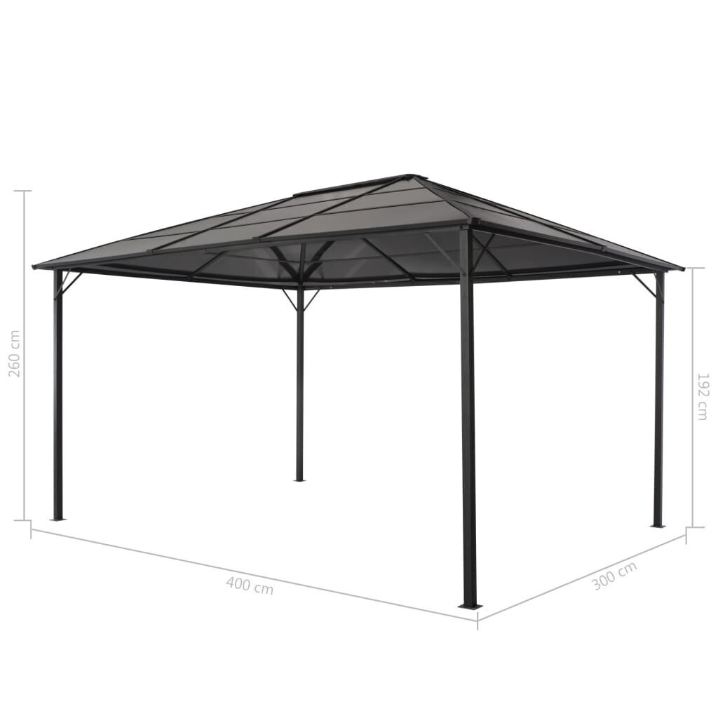 Huvimaja katolla alumiini 4x3x2,6 m musta hinta ja tiedot | Puutarhapaviljongit | hobbyhall.fi