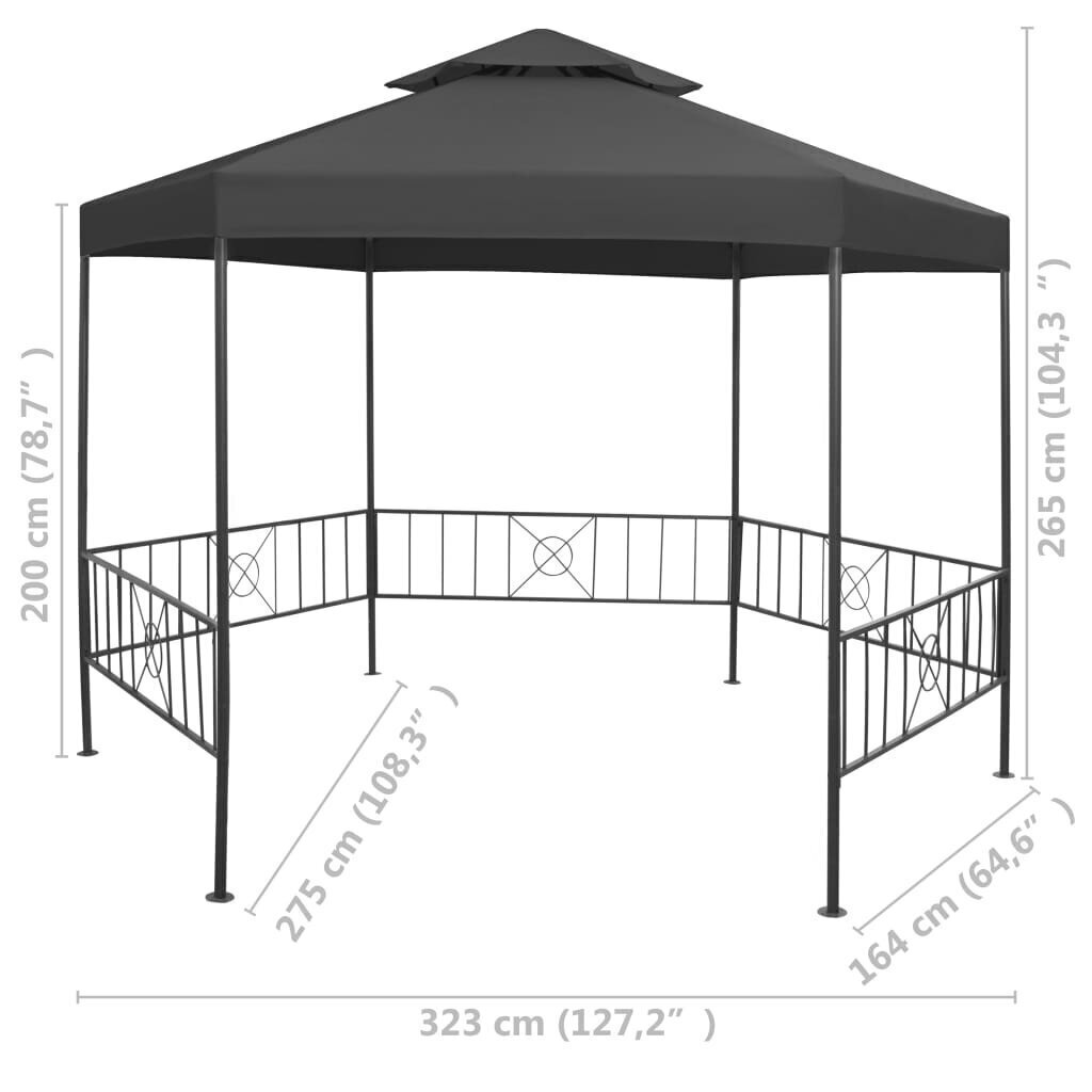 Paviljonki teräs 323x275x265 cm antrasiitti hinta ja tiedot | Puutarhapaviljongit | hobbyhall.fi