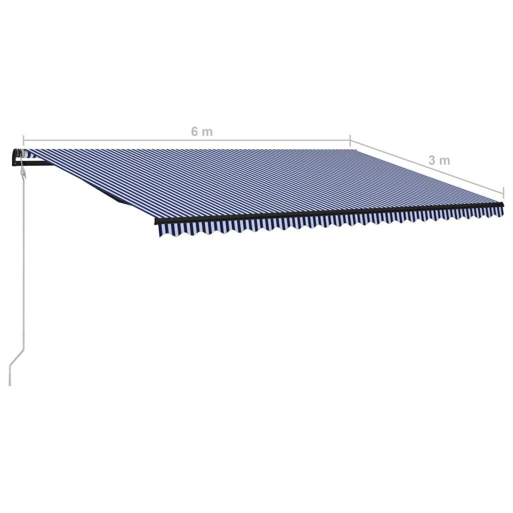 Automaattisesti kelattava markiisi 600x300 cm sininen/valkoinen hinta ja tiedot | Aurinkovarjot ja markiisit | hobbyhall.fi