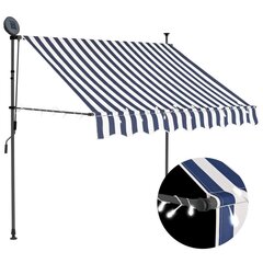 Sisäänkelattava markiisi LED-valoilla 150 cm sininen/valkoinen hinta ja tiedot | Aurinkovarjot ja markiisit | hobbyhall.fi