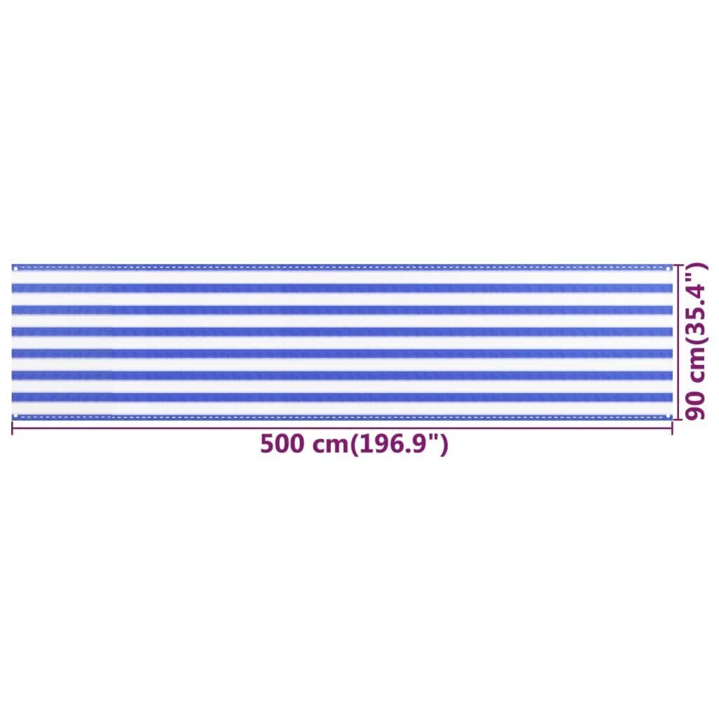 Parvekkeen suoja sininen ja valkoinen 90x500 cm HDPE hinta ja tiedot | Aurinkovarjot ja markiisit | hobbyhall.fi