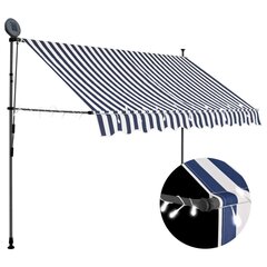 Sisäänkelattava markiisi LED-valoilla 250 cm sininen/valkoinen hinta ja tiedot | Aurinkovarjot ja markiisit | hobbyhall.fi