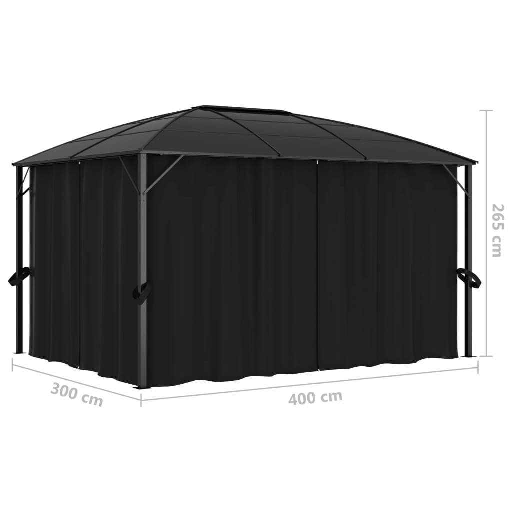 Huvimaja verhoilla 400x300x265 cm antrasiitti hinta ja tiedot | Puutarhapaviljongit | hobbyhall.fi