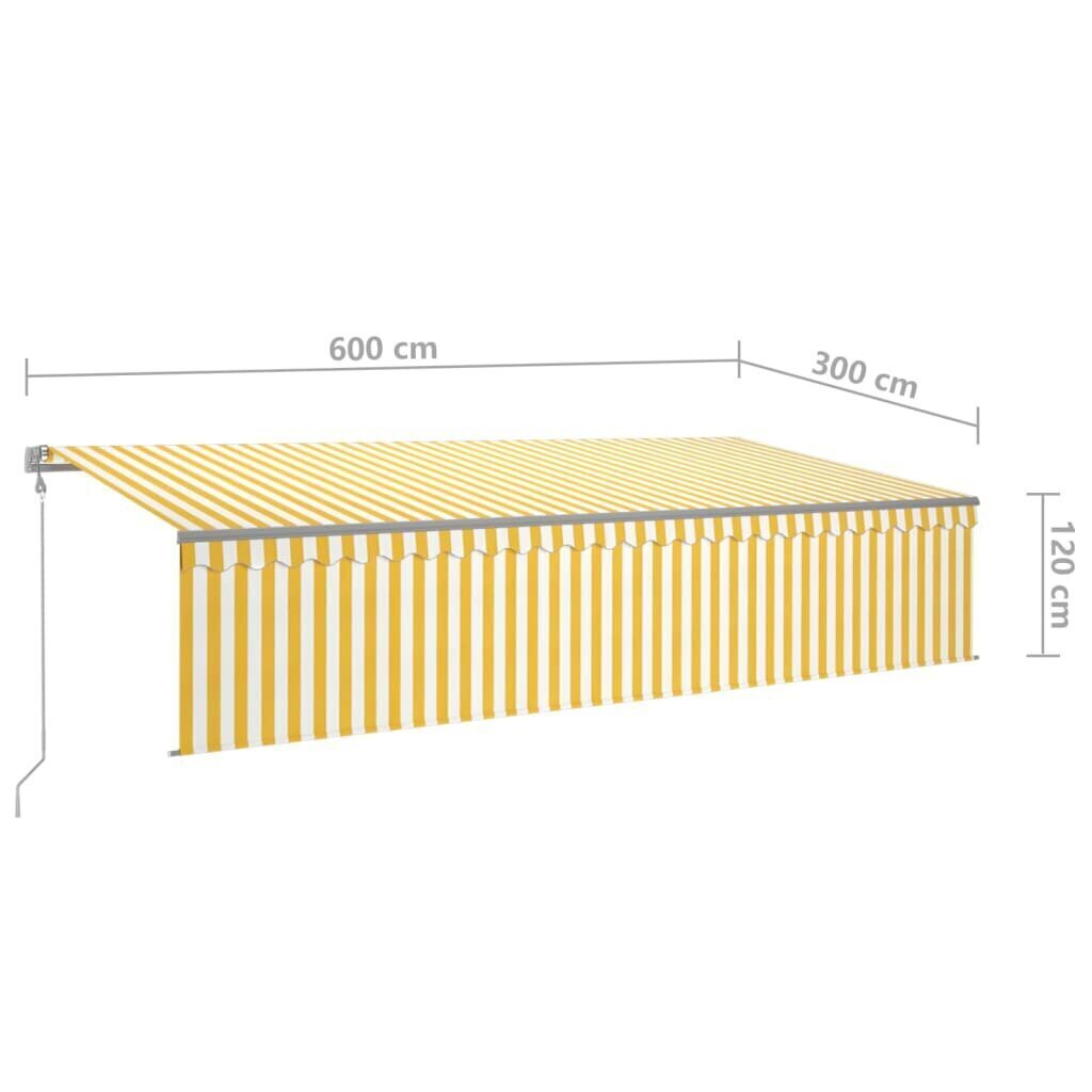 Automaattimarkiisi verho/LED/tuulisensori 6x3 m keltavalkoinen hinta ja tiedot | Aurinkovarjot ja markiisit | hobbyhall.fi