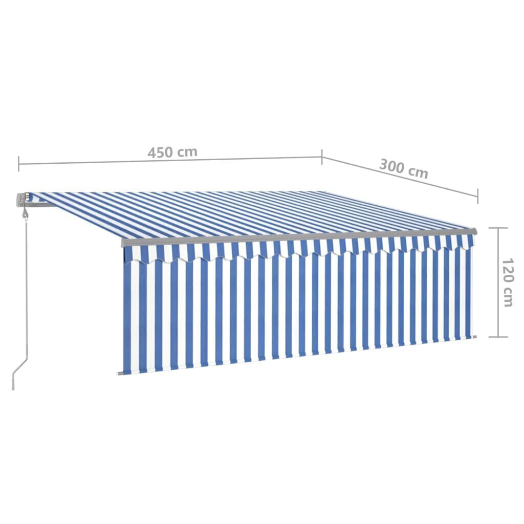 Automaattimarkiisi verho/LED/tuulisensori 4,5x3m sinivalkoinen hinta ja tiedot | Aurinkovarjot ja markiisit | hobbyhall.fi