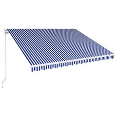 Sisäänkelattava markiisi 450x300 cm sininen ja valkoinen hinta ja tiedot | Aurinkovarjot ja markiisit | hobbyhall.fi