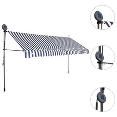 Sisäänkelattava markiisi LED-valoilla 400 cm sininen/valkoinen hinta ja tiedot | Aurinkovarjot ja markiisit | hobbyhall.fi