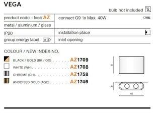 Seinävalaisin Azzardo AZ1709 Vega hinta ja tiedot | Seinävalaisimet | hobbyhall.fi
