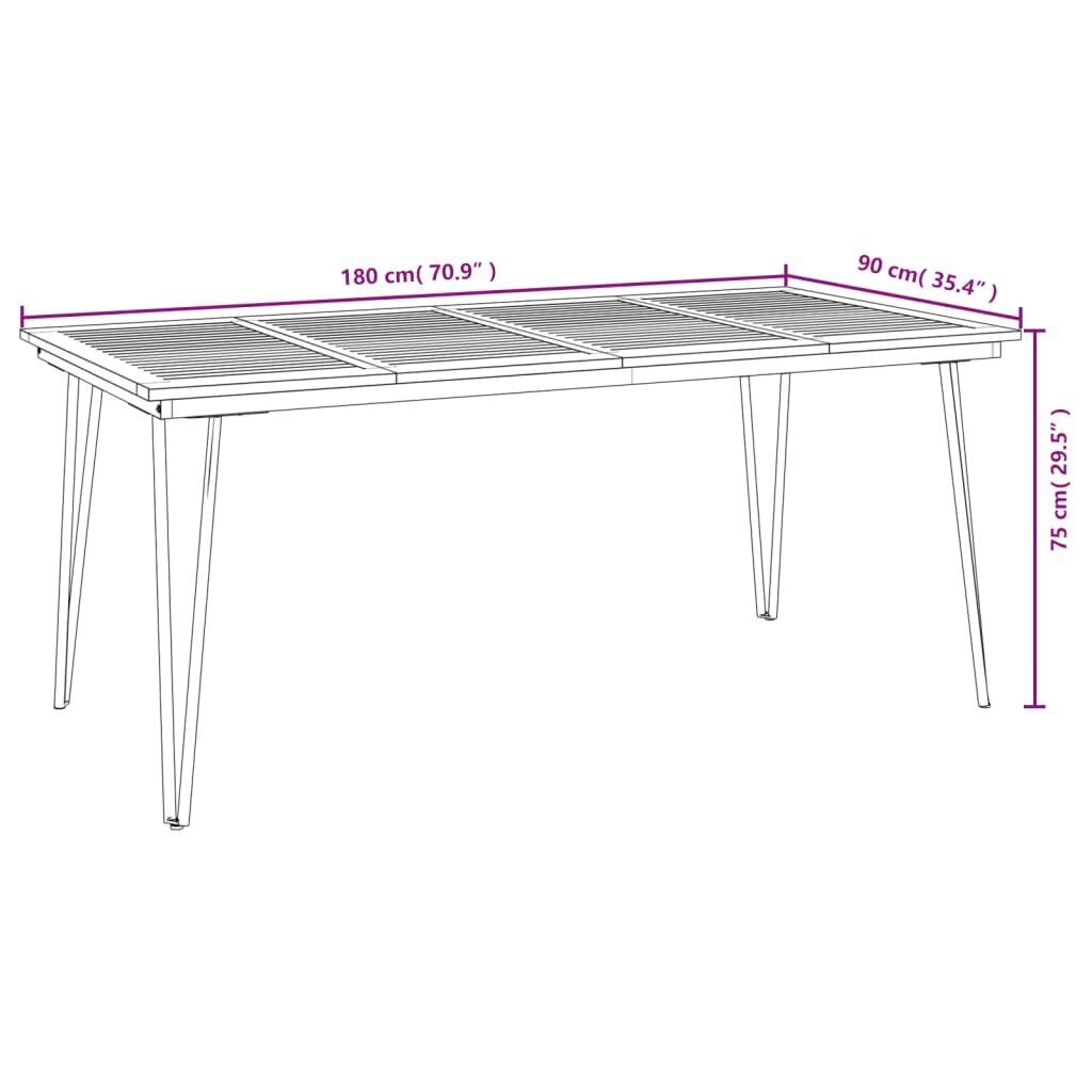 Puutarhapöytä pinnijaloilla 180x90x75 cm täysi akasiapuu hinta ja tiedot | Puutarhapöydät | hobbyhall.fi