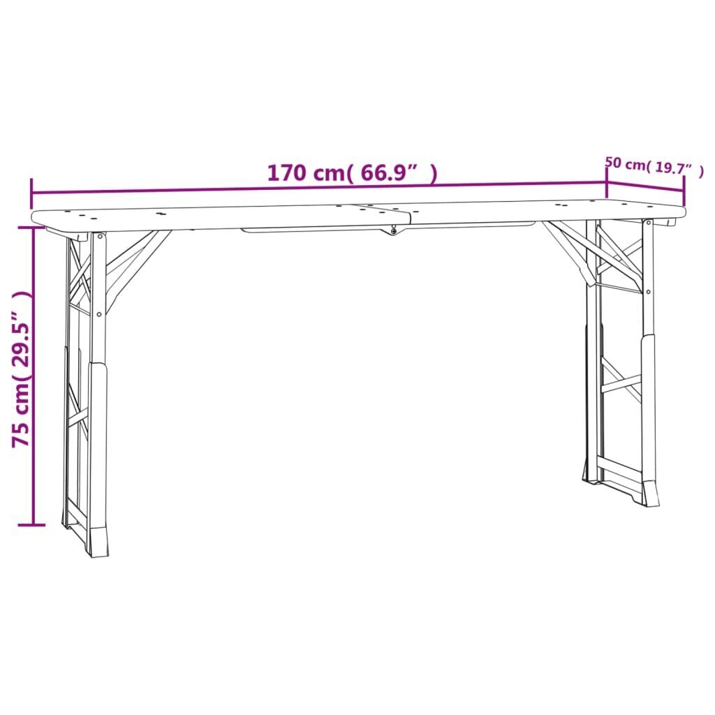 kokoontaittuva olutpöytä, 170x50x75/105cm, massiivikuusi hinta ja tiedot | Puutarhapöydät | hobbyhall.fi