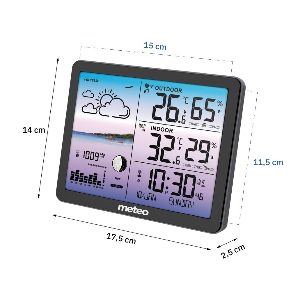 METEO SP107 sääasema, musta hinta ja tiedot | Sääasemat, lämpö- ja kosteusmittarit | hobbyhall.fi