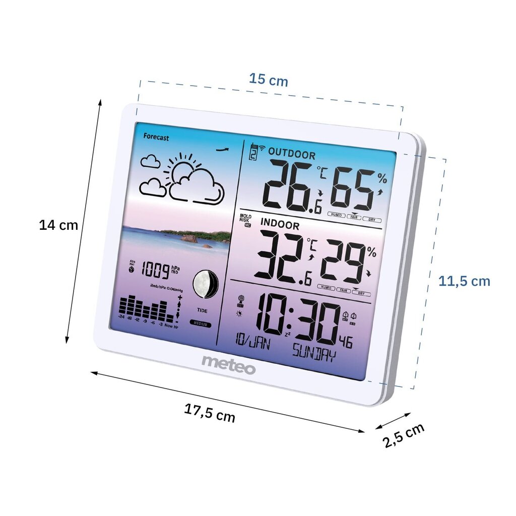 METEO SP107 sääasema valkoinen hinta ja tiedot | Sääasemat, lämpö- ja kosteusmittarit | hobbyhall.fi