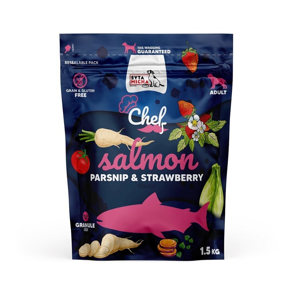 Syta Micha Chef lohella, palsternakalla ja mansikoilla, 1,5 kg hinta ja tiedot | Koiran kuivaruoka | hobbyhall.fi