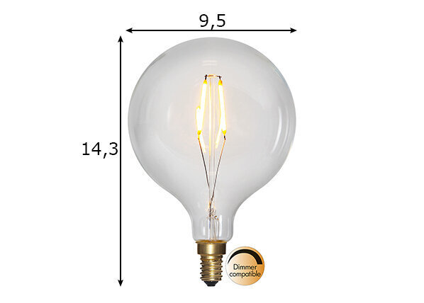 LED polttimo G95 E14 2100K 100lm 1,5W 9,5x14,3cm 355-61-1 hinta ja tiedot | Lamput | hobbyhall.fi