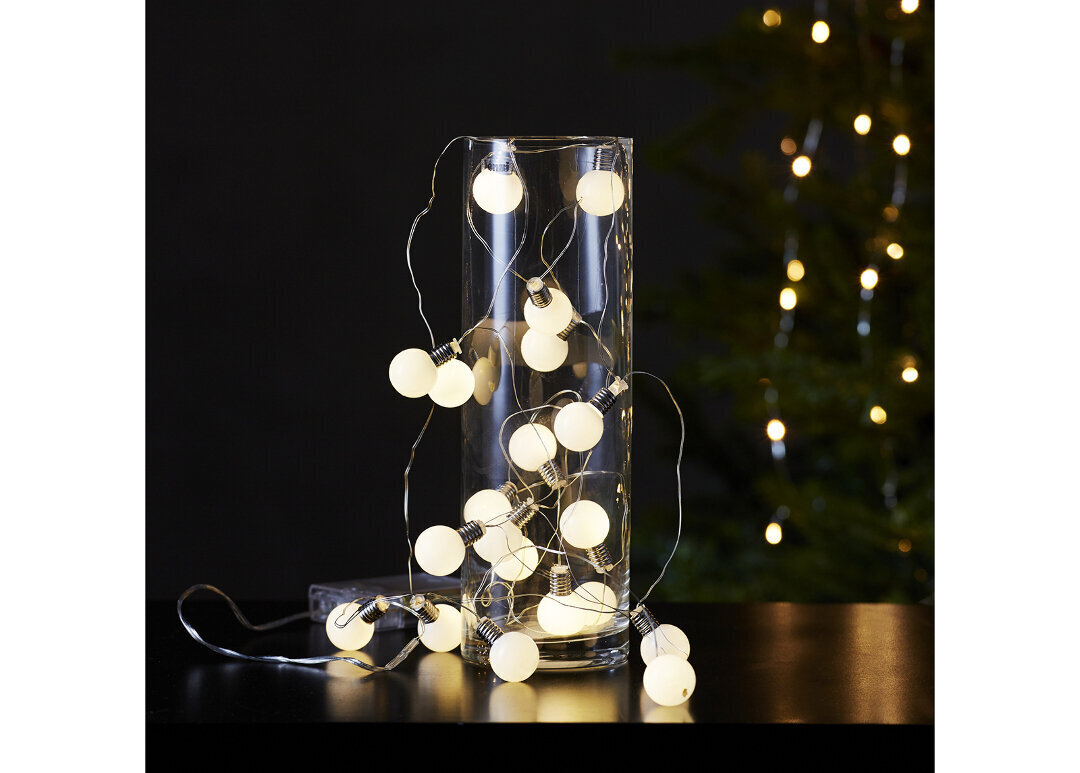 Lamppusarja hopea 20 LED AA 1,2W 300x3,5cm Mini hehku 729-06 hinta ja tiedot | Jouluvalot | hobbyhall.fi