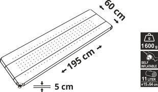 Itsetäyttyvä matto Cattara, yksittäinen, 195x60 cm, sininen/harmaa hinta ja tiedot | Retkeilyalustat, piknikhuovat | hobbyhall.fi