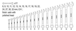 Yhdistelmäavainsarja Yato 17kpl, 8-32mm hinta ja tiedot | Käsityökalut | hobbyhall.fi