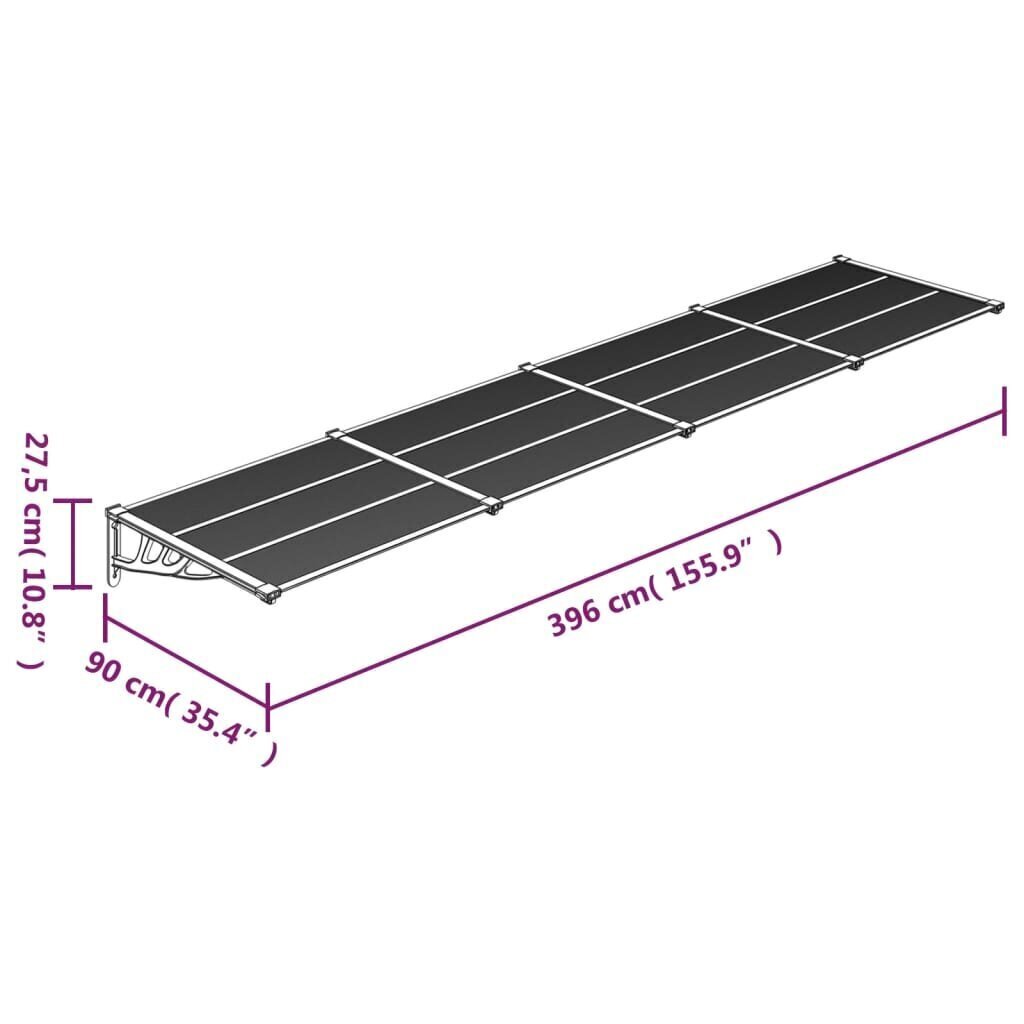 Ovikatos musta ja läpinäkyvä 396x90 cm polykarbonaatti hinta ja tiedot | Aurinkovarjot ja markiisit | hobbyhall.fi