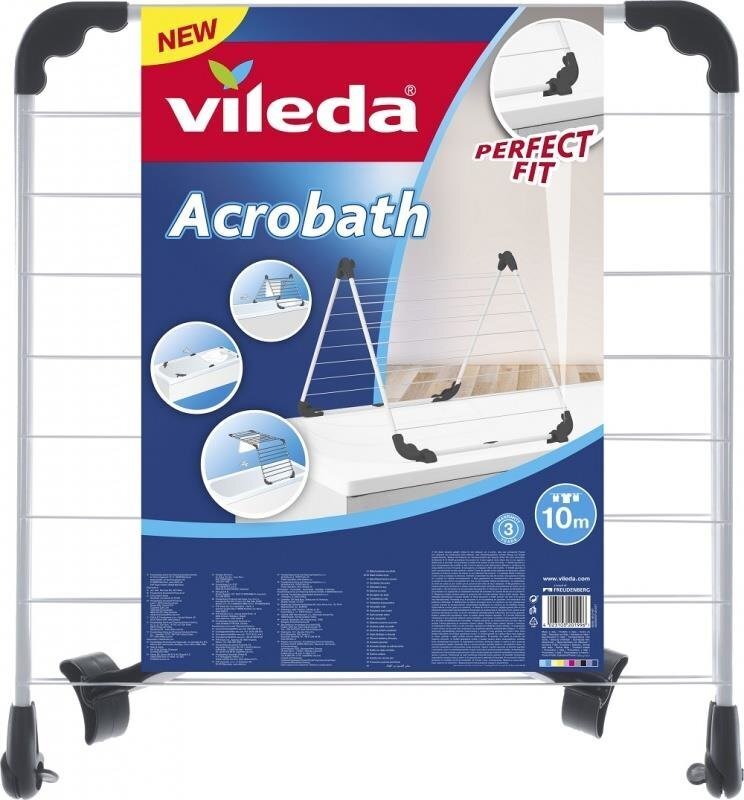 Kylpyammeeseen asetettava pyykinkuivausteline VILEDA ACROBATH 10 m hinta ja tiedot | Kuivaustelineet ja tarvikkeet | hobbyhall.fi