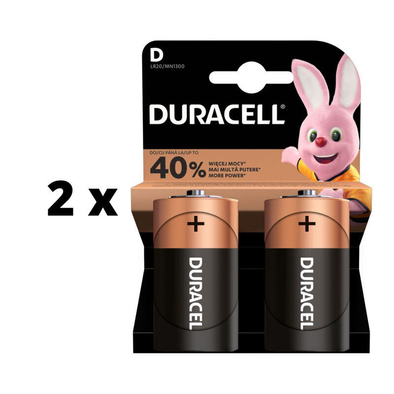 Paristot DURACELL D, LR20, 2 kpl x 2 kpl. paketti hinta ja tiedot | Paristot | hobbyhall.fi