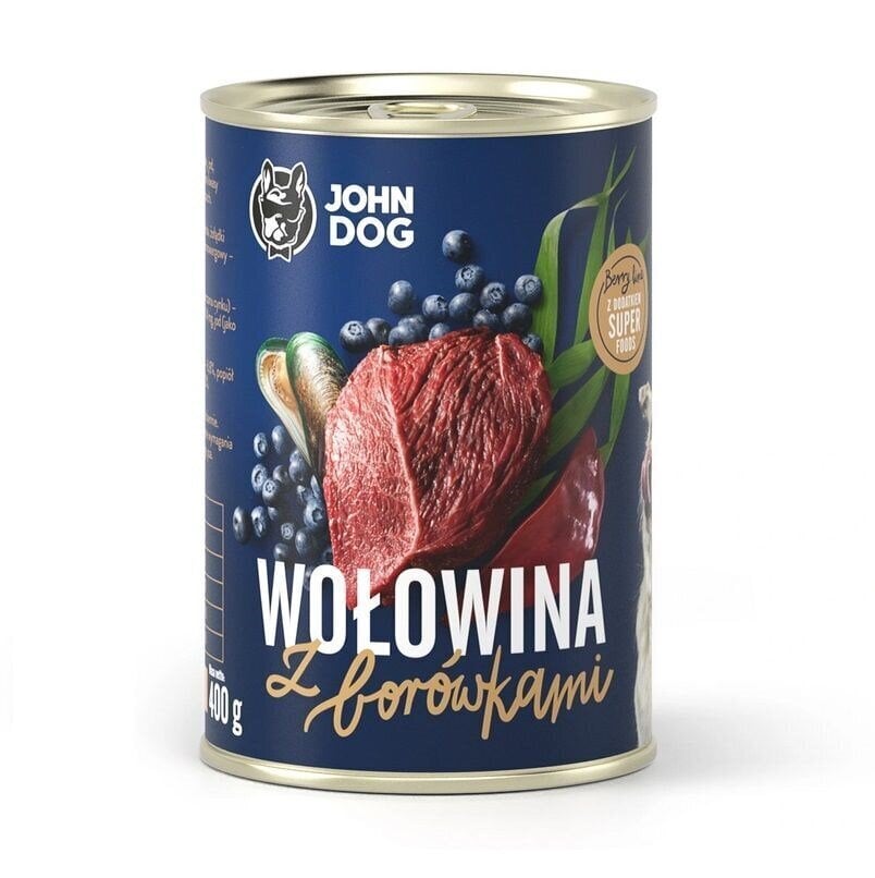 John Dog Berry Adult säilyke, naudanliha ja mustikat, 6 x 400 g hinta ja tiedot | Koiran märkäruoka | hobbyhall.fi