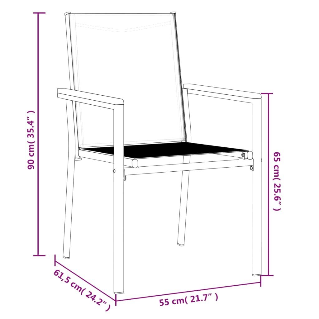 vidaXL Puutarhatuolit 2 kpl 55x61,5x90 cm musta Textilene ja teräs hinta ja tiedot | Puutarhatuolit | hobbyhall.fi