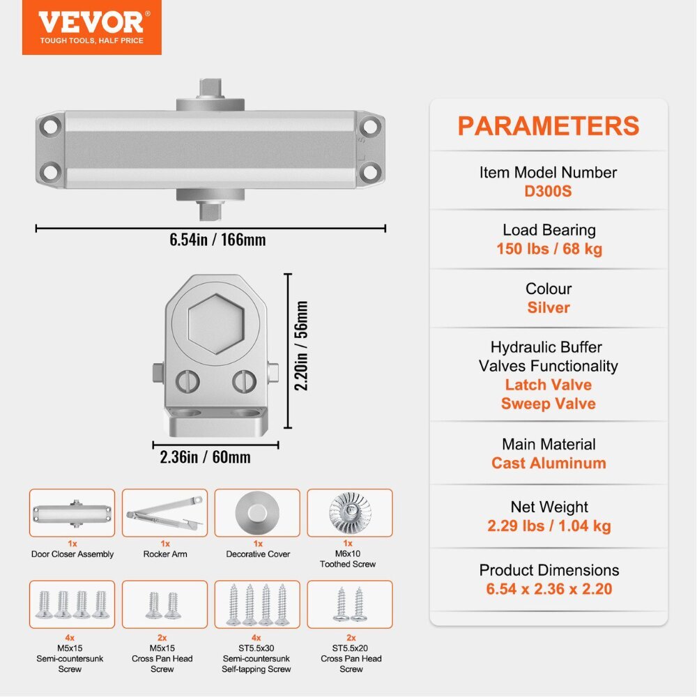 Oven suljin Vevor, 68 kg, harmaa hinta ja tiedot | Oven saranat ja lisävarusteet | hobbyhall.fi