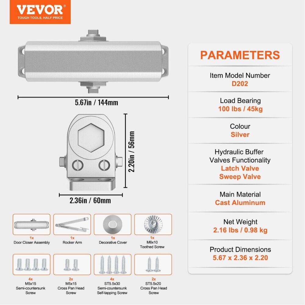 Oven suljin Vevor, 45 kg, harmaa hinta ja tiedot | Oven saranat ja lisävarusteet | hobbyhall.fi