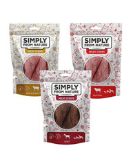 Simply From Nature Meat Strips Mix nauta, vuohi ja lammas, 3x80 g hinta ja tiedot | Koiran herkut | hobbyhall.fi