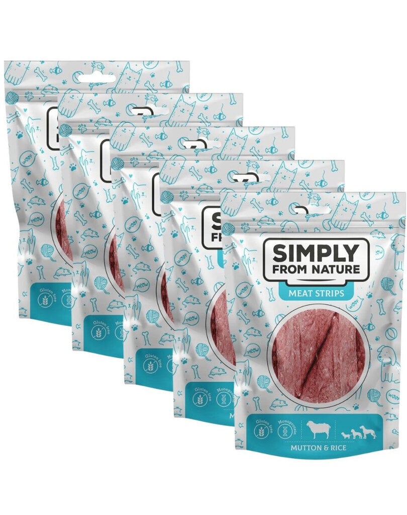 Simply From Nature Meat Strips lammas ja riisi, 5x80 g hinta ja tiedot | Koiran herkut | hobbyhall.fi