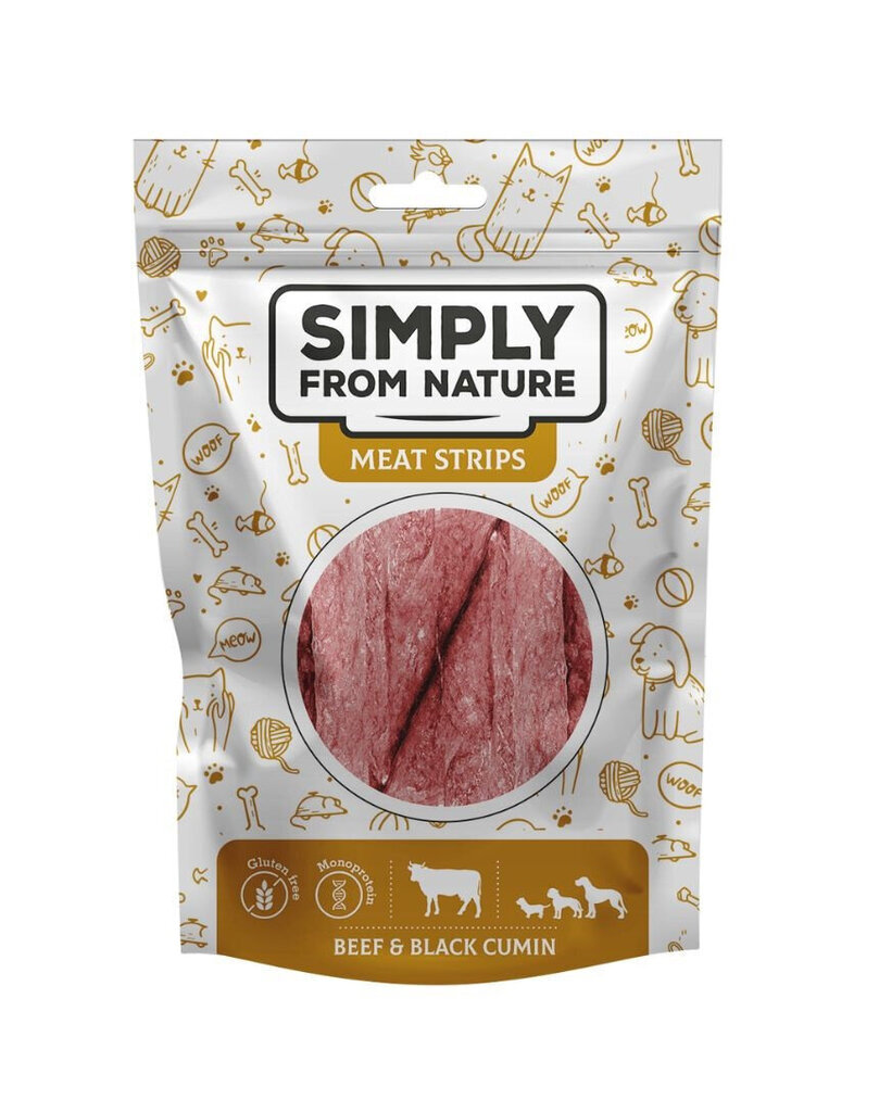 Simply From Nature Meat Strips nautaa ja kuminaa, 5x80 g hinta ja tiedot | Koiran herkut | hobbyhall.fi