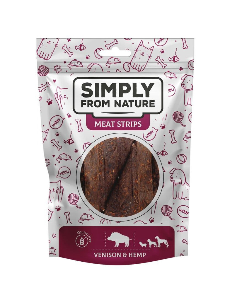 Simply From Nature Meat Strips hirvi ja hamppu, 5x80 g hinta ja tiedot | Koiran herkut | hobbyhall.fi